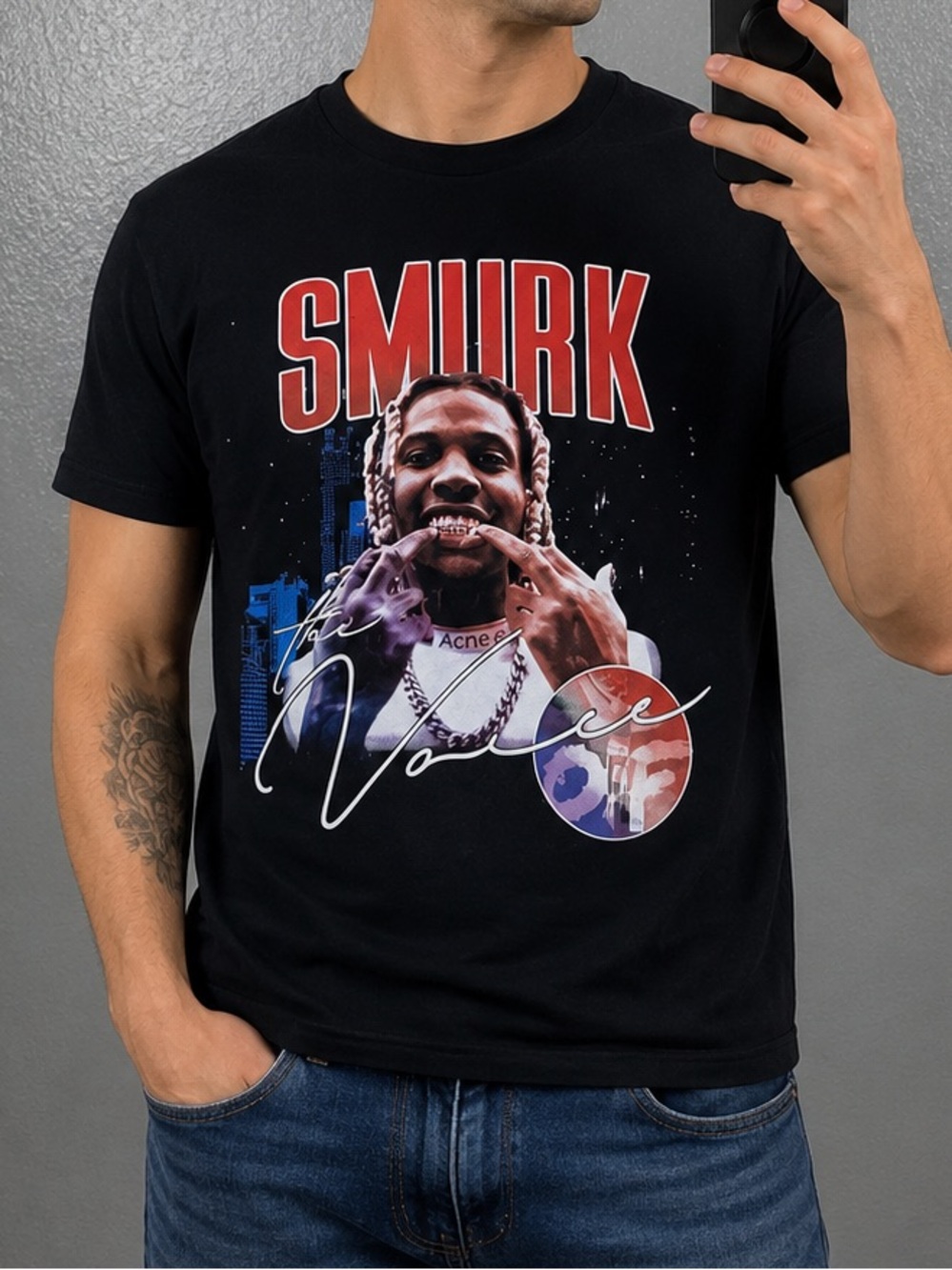 Lil Durk Smurk The Voice Tour Tee OTF Rapper Graphic T-Shirt Black Small